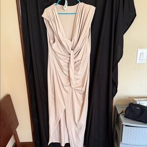 #50–SHEIN Cream Asymmetrical Draped Dress